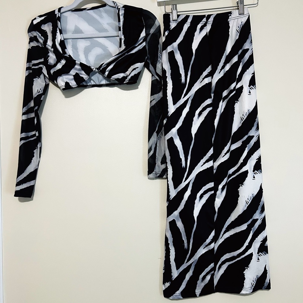 Black and White Zebra Print Skirt Set